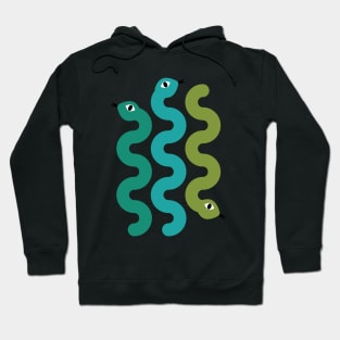 Squiggly Snakes on White – Retro 70s Wavy Snake Pattern Hoodie